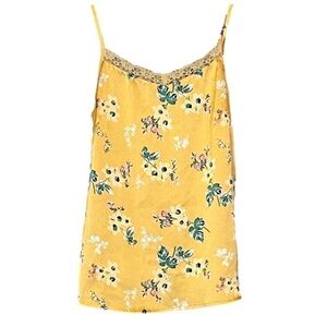 Y2K style Satin feel yellow print camisole top XS